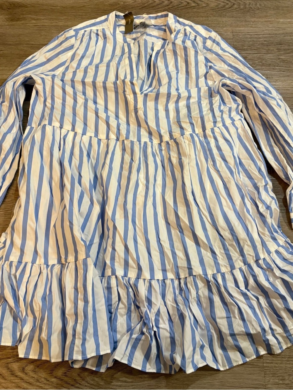 J. Crew Tiered Cotton Popover Poplin Striped Mini Dress Blue White Size Medium - Picture 3 of 6